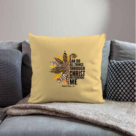 I Can Do All Things Sunflower Throw Pillow Cover 18” x 18” - washed yellow