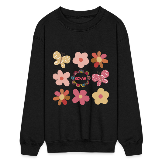 God is Greater Than Our Highs and Lows Boho Flower Design Kids Crewneck Sweatshirt - black