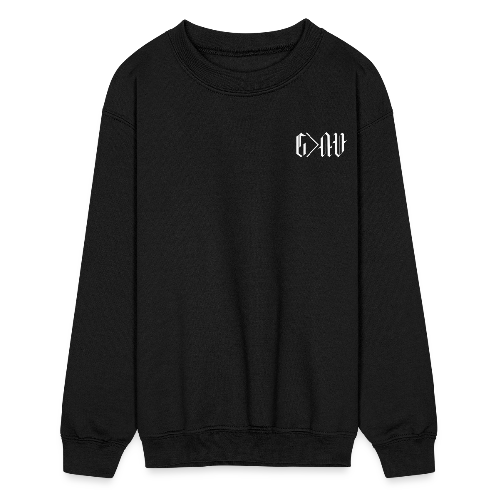 God is Greater Ancient Script Kids Crewneck Sweatshirt - black