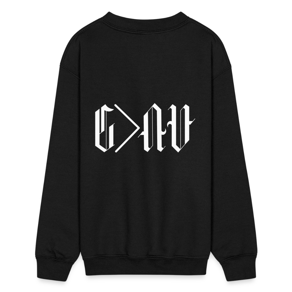 God is Greater Ancient Script Kids Crewneck Sweatshirt - black