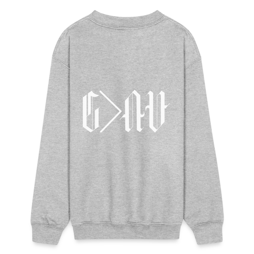 God is Greater Ancient Script Kids Crewneck Sweatshirt - heather gray