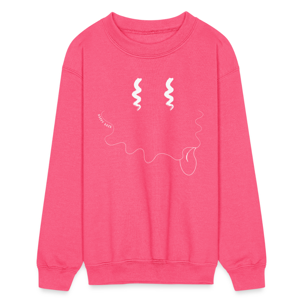 Happy Daze Smile Kids Crewneck Sweatshirt - neon pink