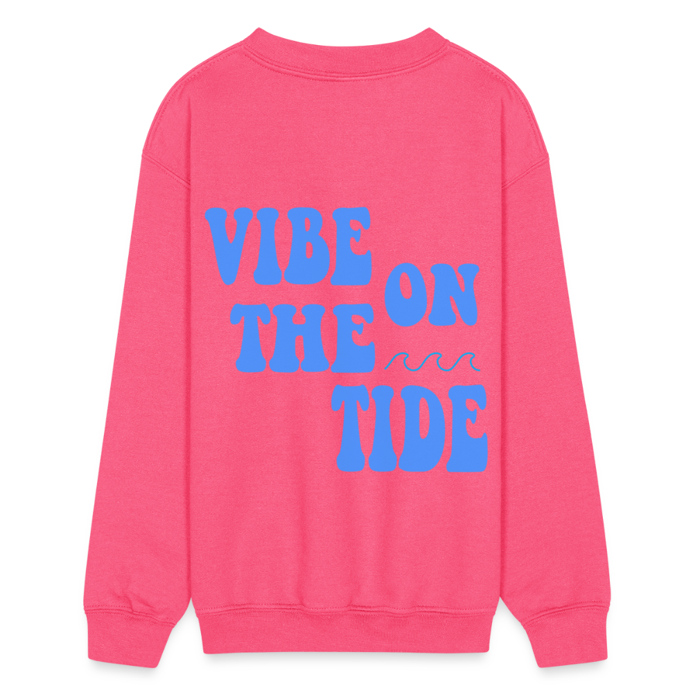 Vibe On The Tide Kids Crewneck Sweatshirt - neon pink