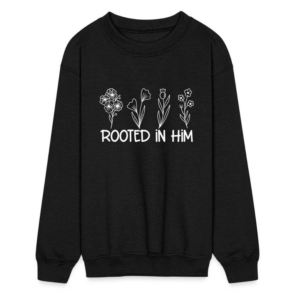 Rooted In Him Kids Crewneck Sweatshirt - black