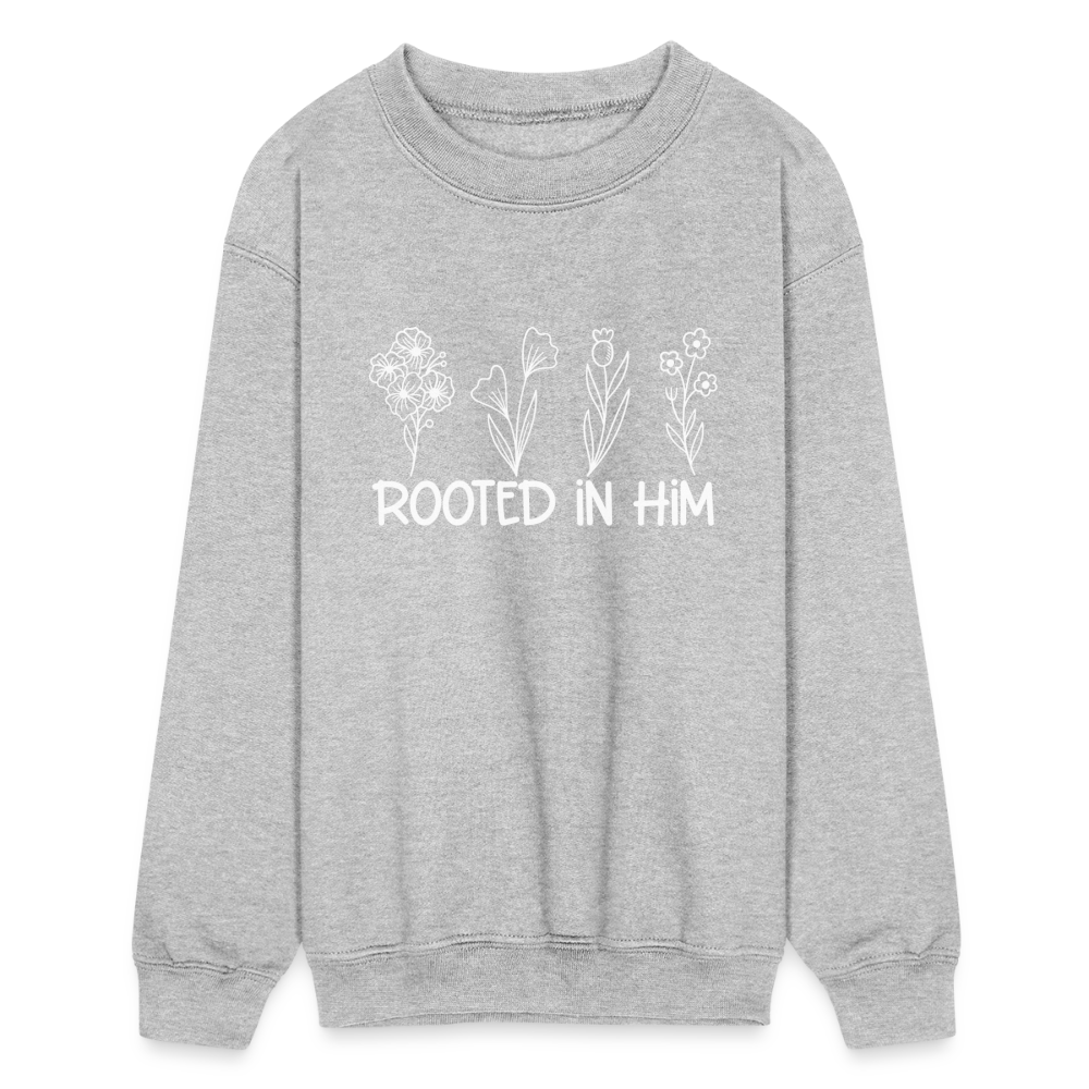 Rooted In Him Kids Crewneck Sweatshirt - heather gray