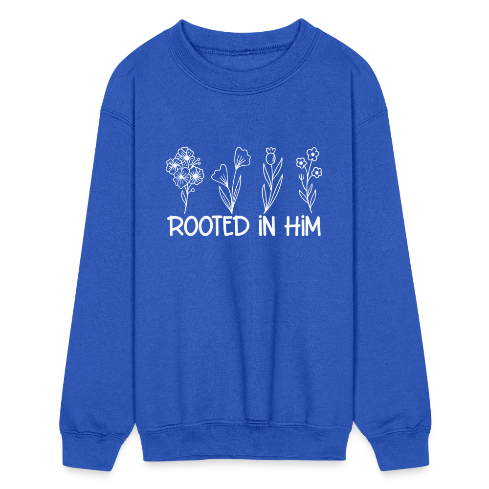 Rooted In Him Kids Crewneck Sweatshirt - royal blue