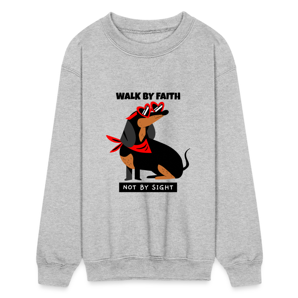 Walk By Faith Puppy Dog Kids Crewneck Sweatshirt - heather gray