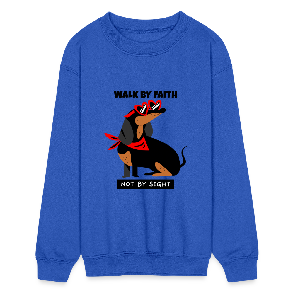 Walk By Faith Puppy Dog Kids Crewneck Sweatshirt - royal blue