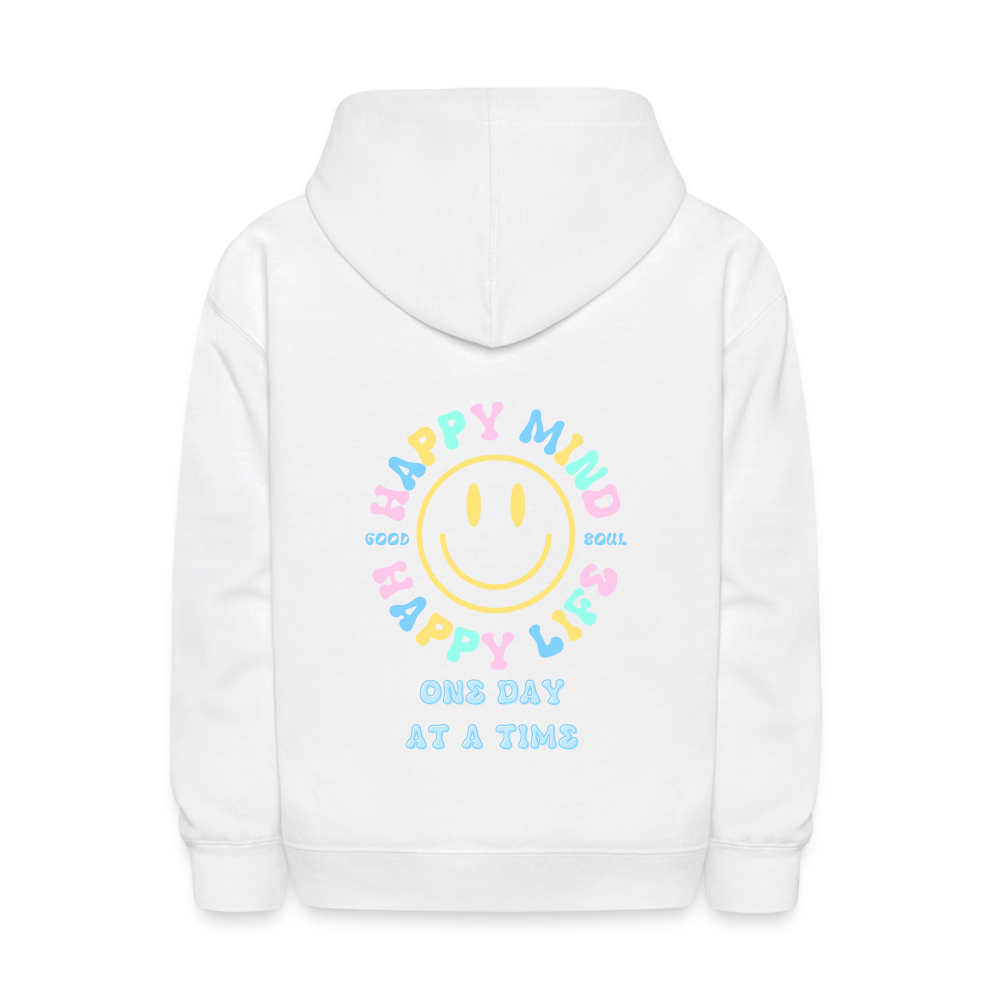 Happy Soul Happy Mind Happy Life Kids Pullover Hoodie - white
