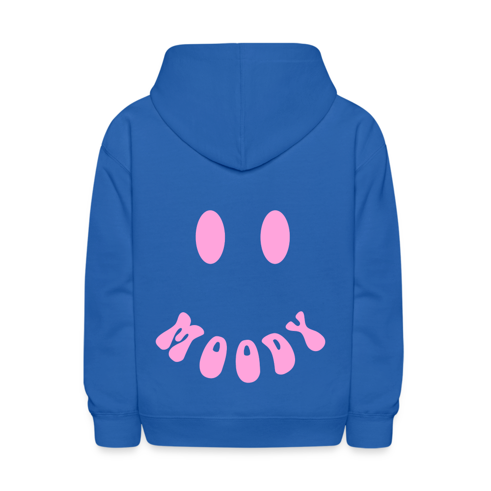 Moody Face Letter Design Kids Pullover Hoodie - royal blue