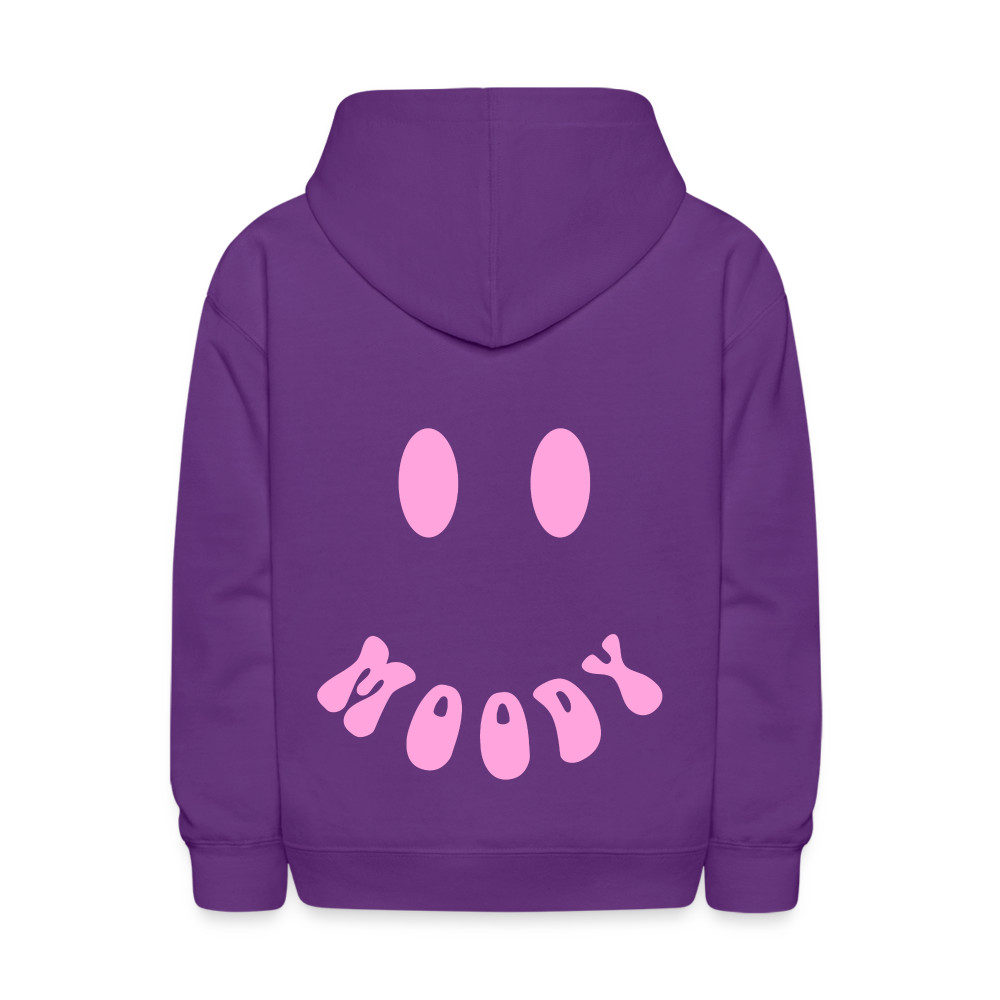 Moody Face Letter Design Kids Pullover Hoodie - purple