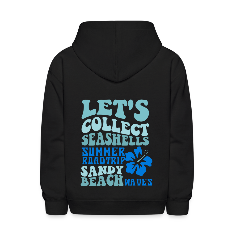Let's Collect Seashells Sandy Beach Waves Kids Pullover Hoodie - black