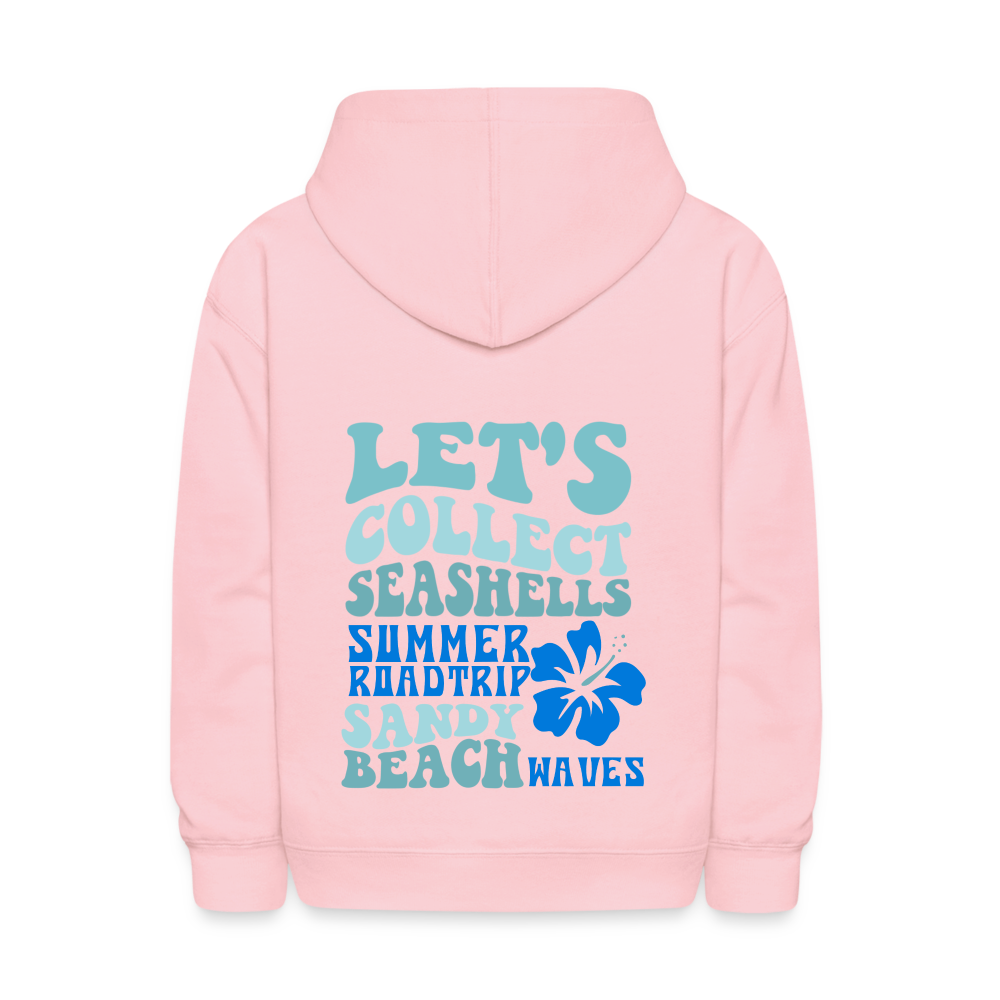 Let's Collect Seashells Sandy Beach Waves Kids Pullover Hoodie - pink