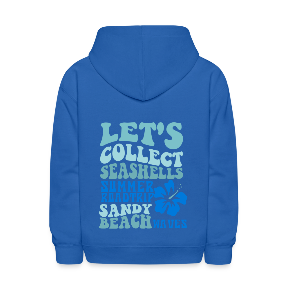Let's Collect Seashells Sandy Beach Waves Kids Pullover Hoodie - royal blue