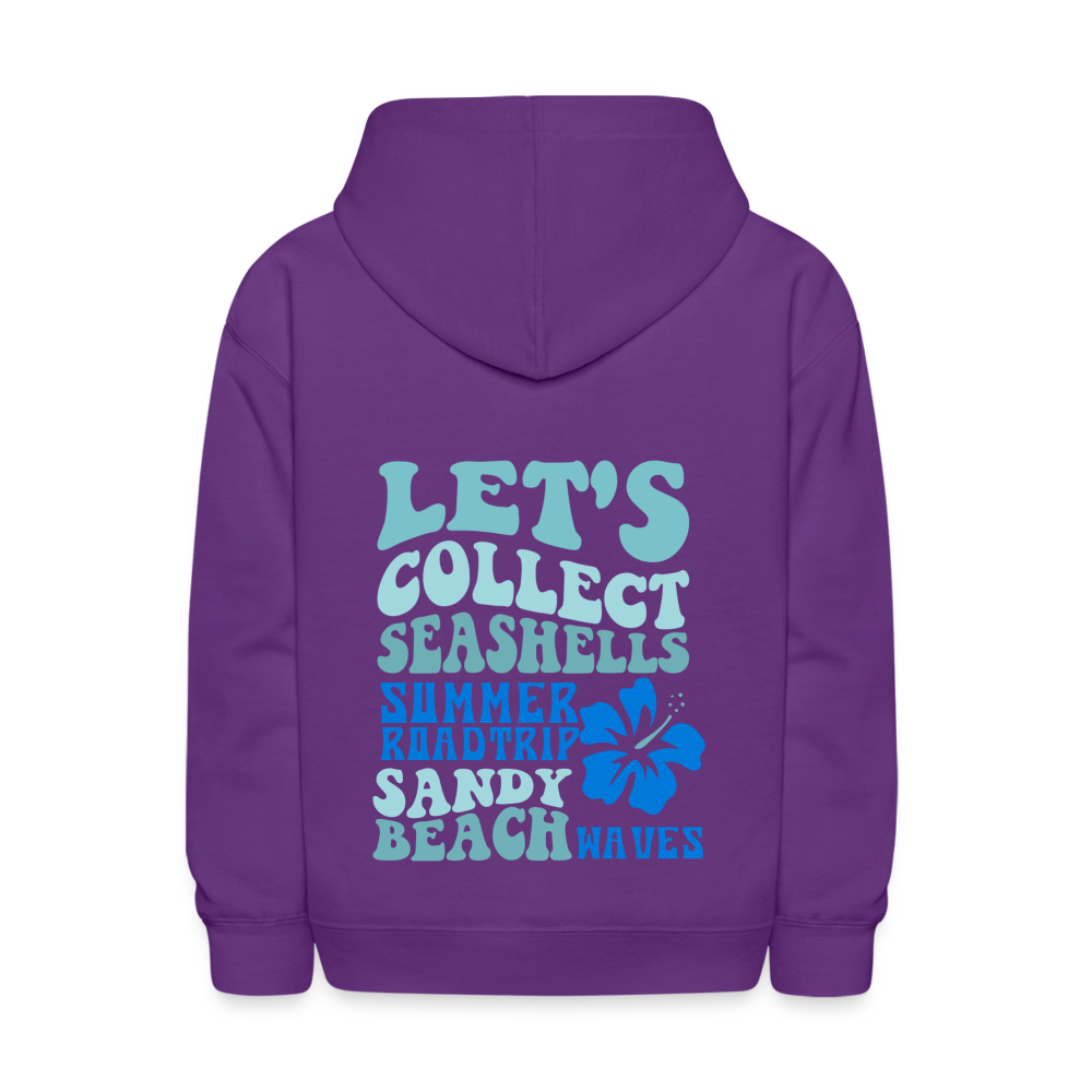 Let's Collect Seashells Sandy Beach Waves Kids Pullover Hoodie - purple