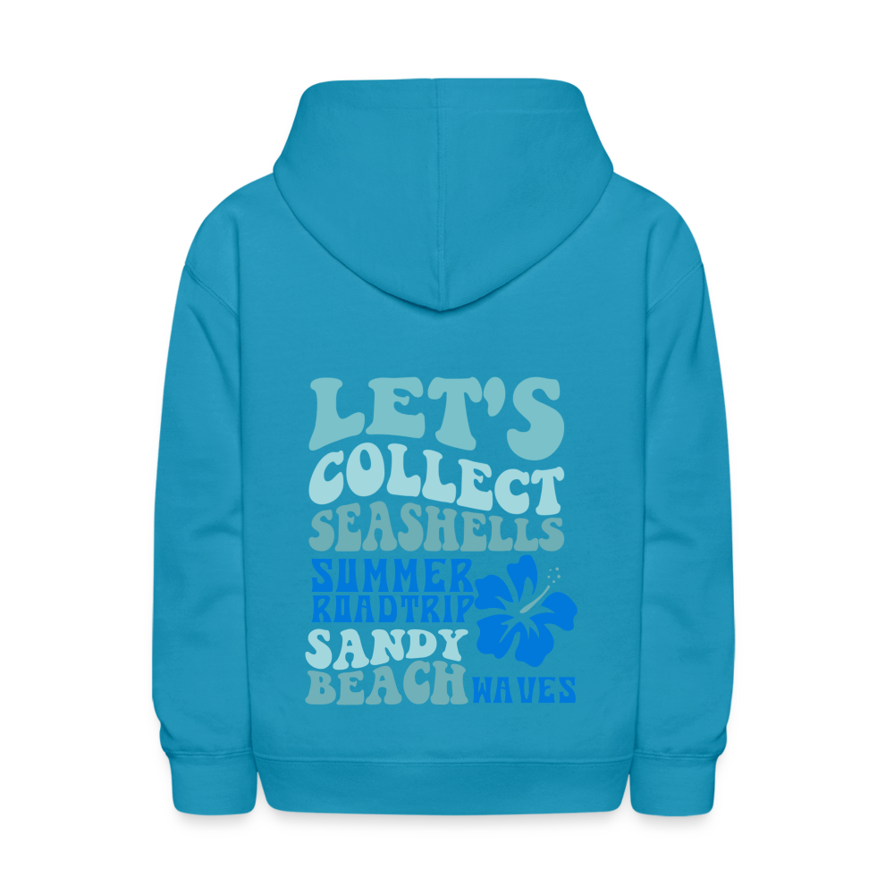 Let's Collect Seashells Sandy Beach Waves Kids Pullover Hoodie - turquoise