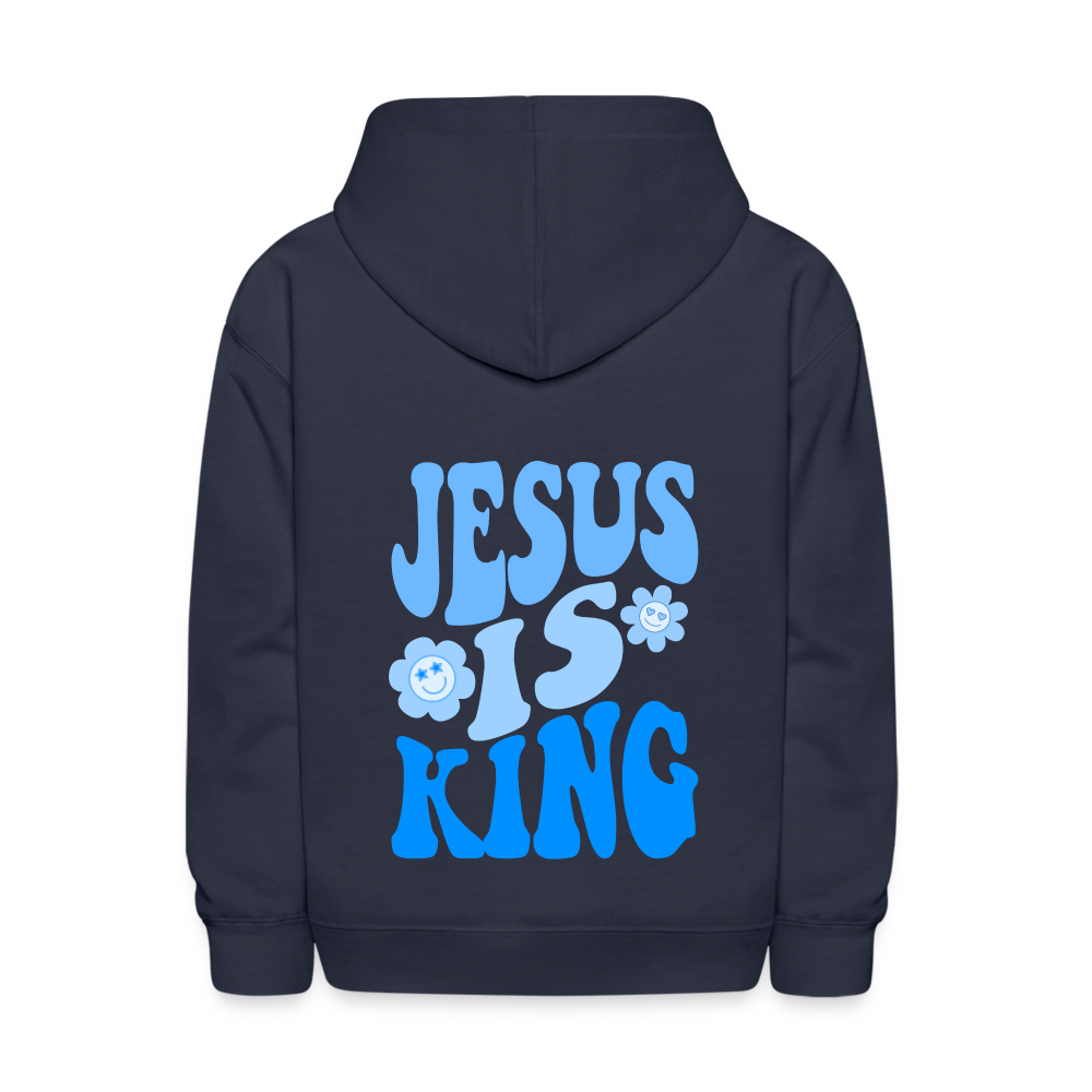 Jesus Is King Kids Pullover Hoodie - navy