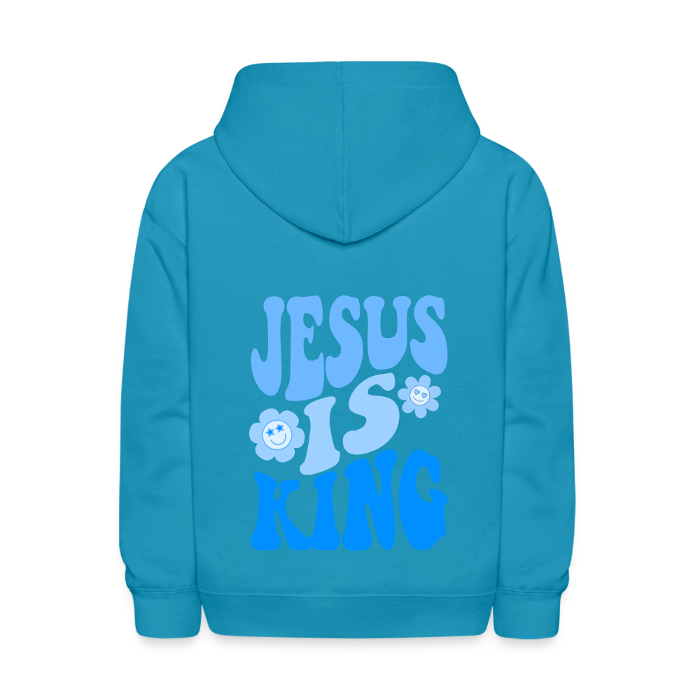 Jesus Is King Kids Pullover Hoodie - turquoise