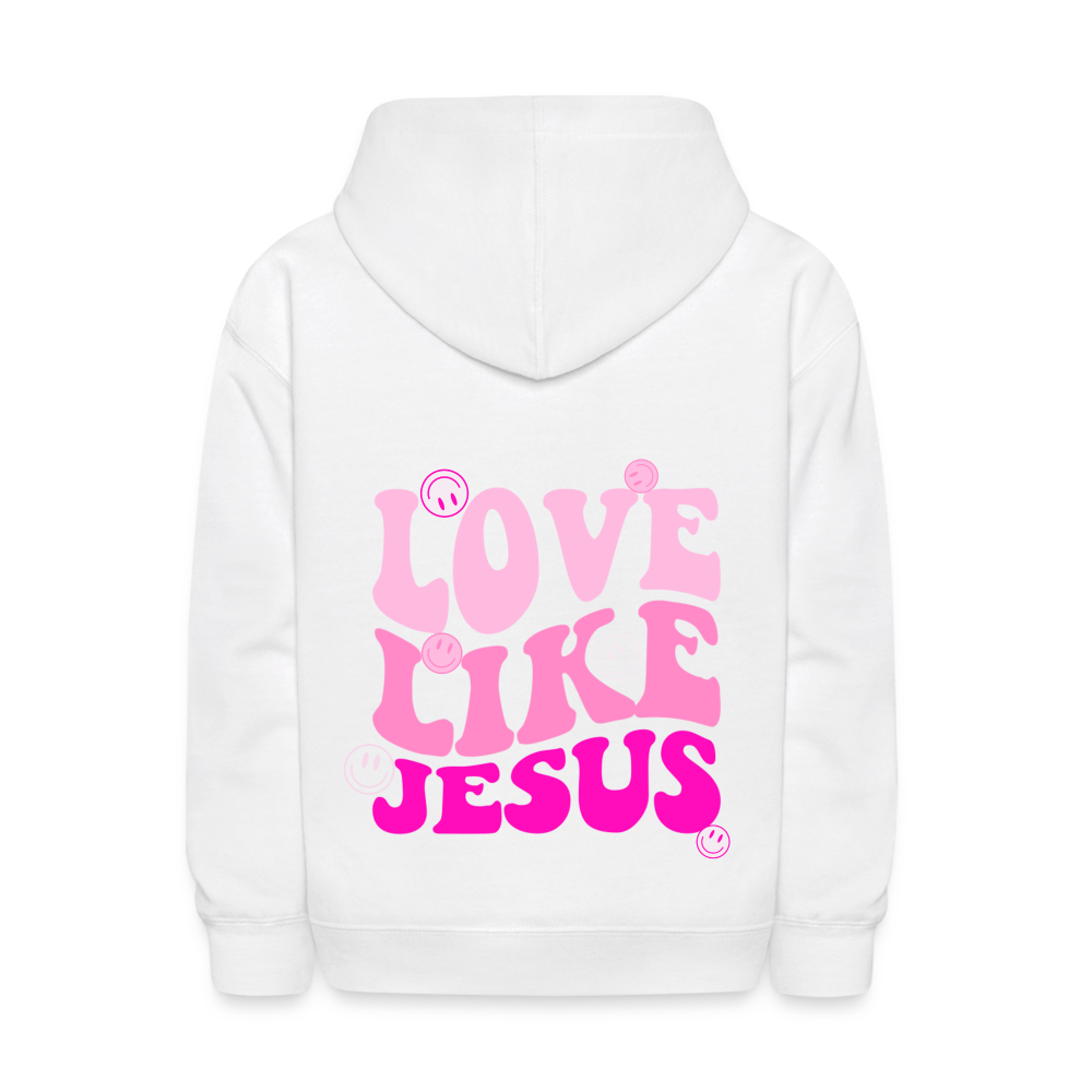 Love Like Jesus Pink Smiles Kids Pullover Hoodie - white