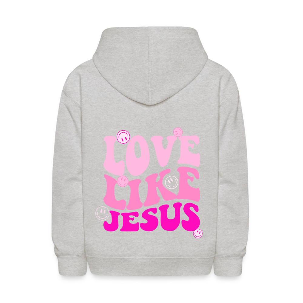 Love Like Jesus Pink Smiles Kids Pullover Hoodie - heather gray