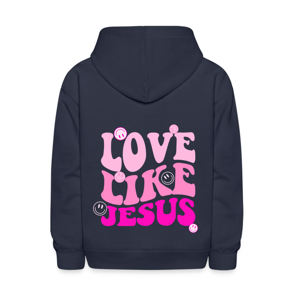 Love Like Jesus Pink Smiles Kids Pullover Hoodie - navy