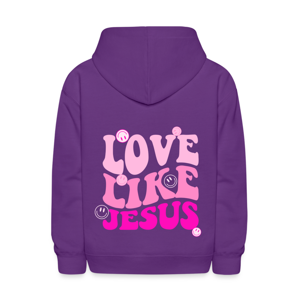 Love Like Jesus Pink Smiles Kids Pullover Hoodie - purple