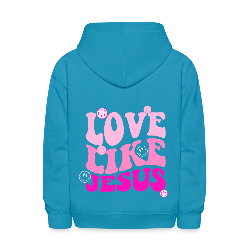 Love Like Jesus Pink Smiles Kids Pullover Hoodie - turquoise