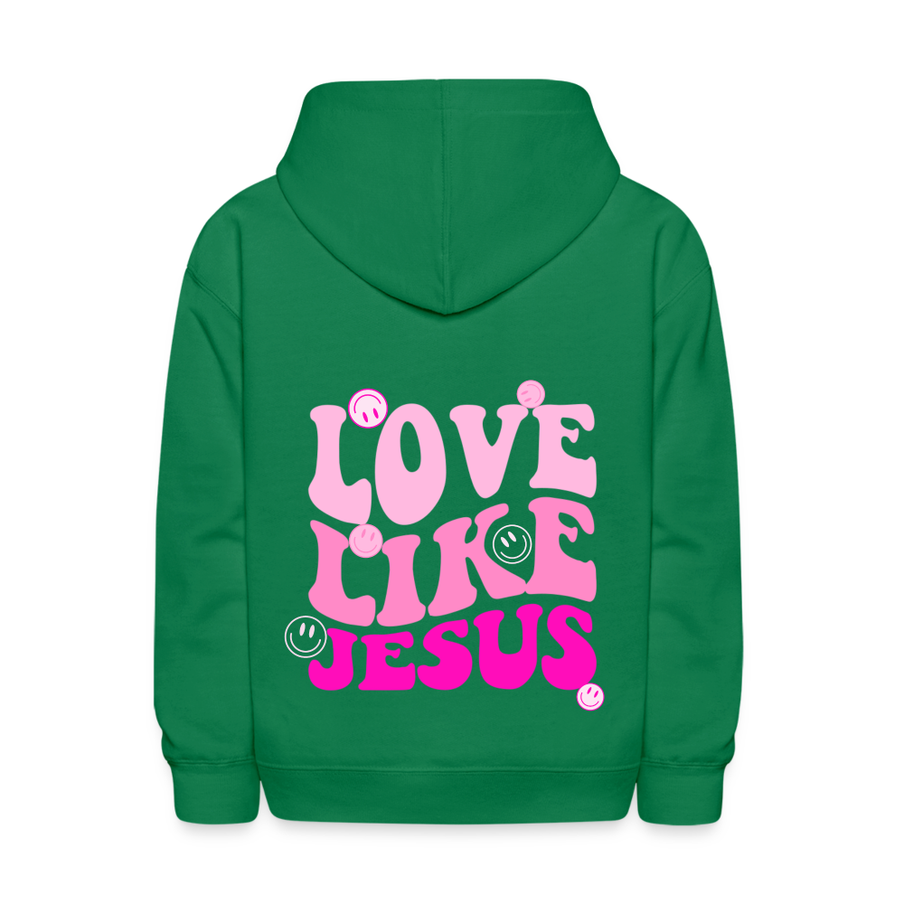 Love Like Jesus Pink Smiles Kids Pullover Hoodie - kelly green
