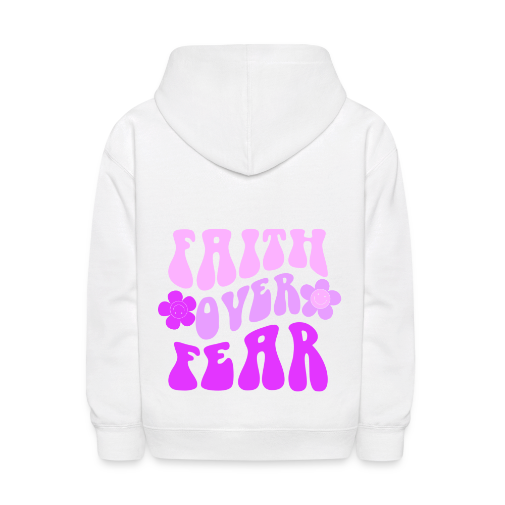 Faith Over Fear Love Flowers Kids Pullover Hoodie - white