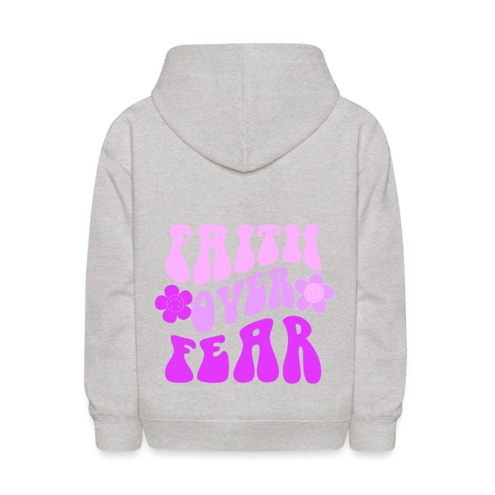 Faith Over Fear Love Flowers Kids Pullover Hoodie - heather gray
