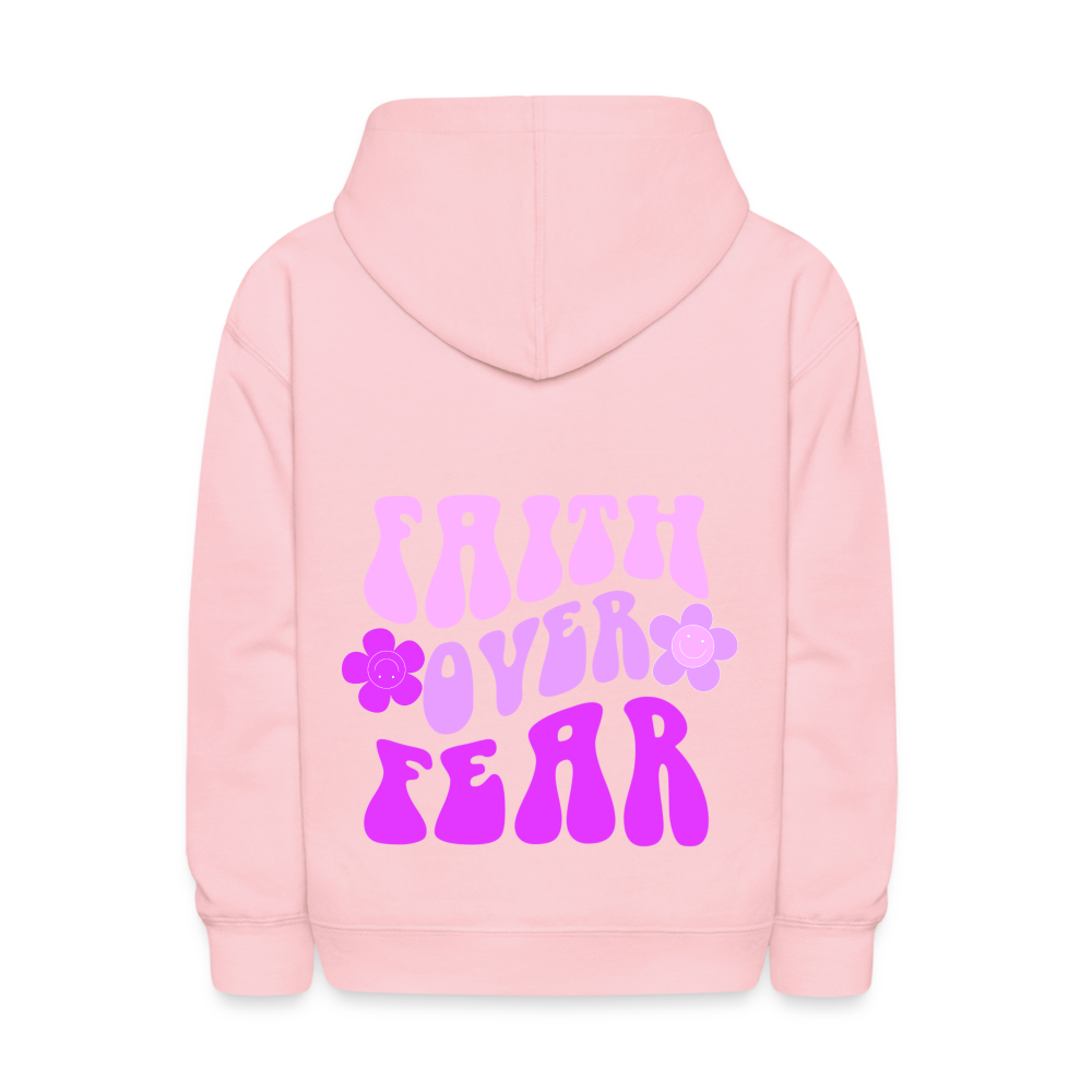 Faith Over Fear Love Flowers Kids Pullover Hoodie - pink