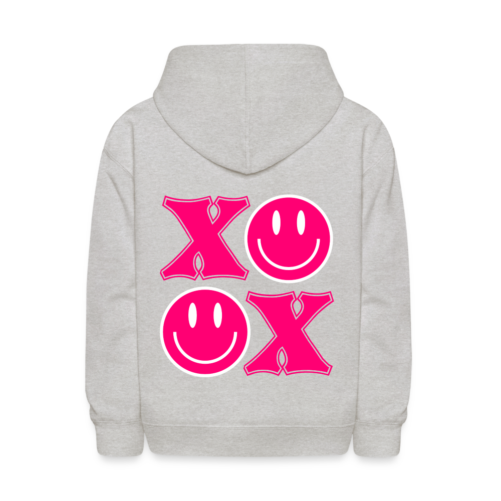 XOXO Smile Pink Kids Pullover Hoodie - heather gray