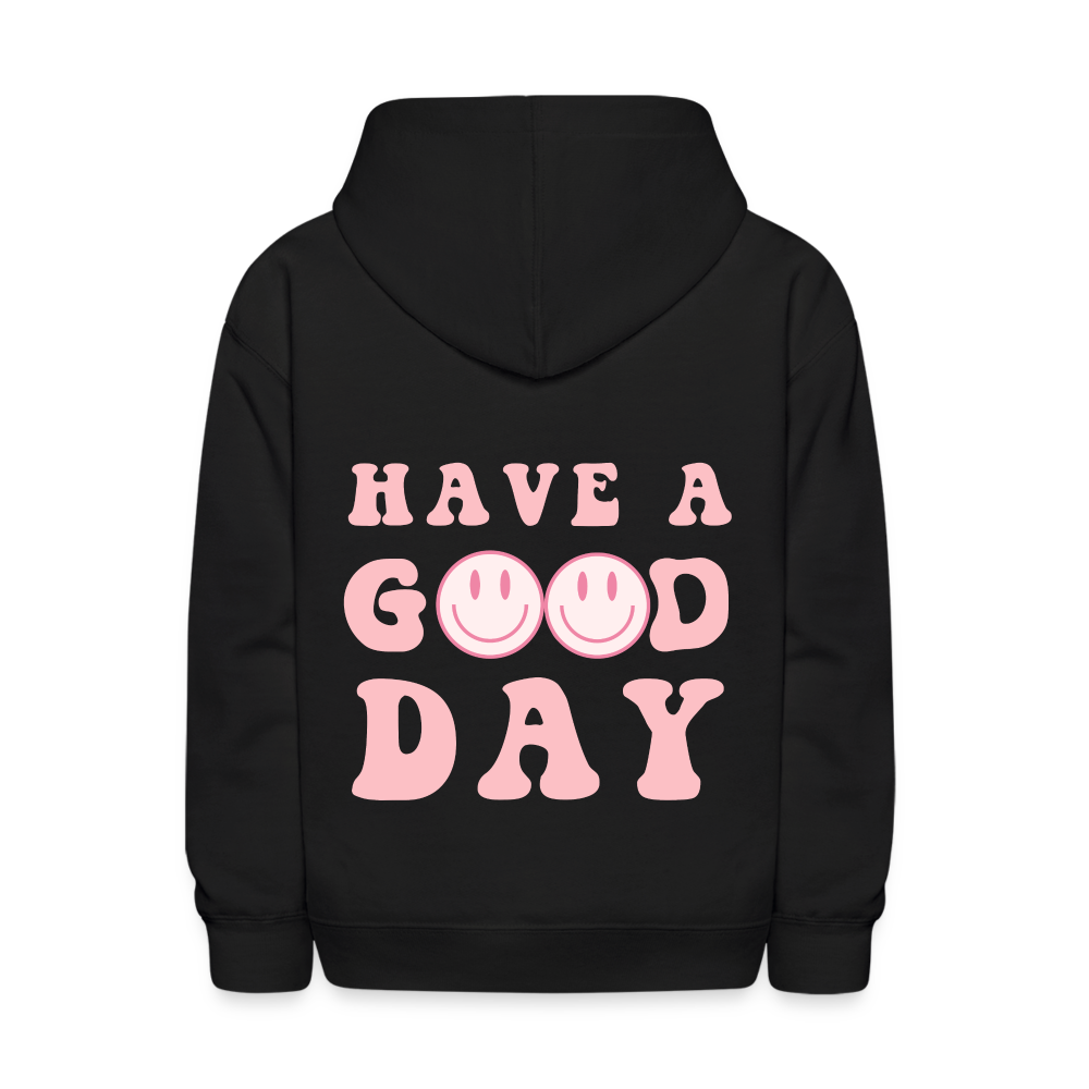 Have A Good Day Pink Smile Kids Pullover Hoodie Print - black