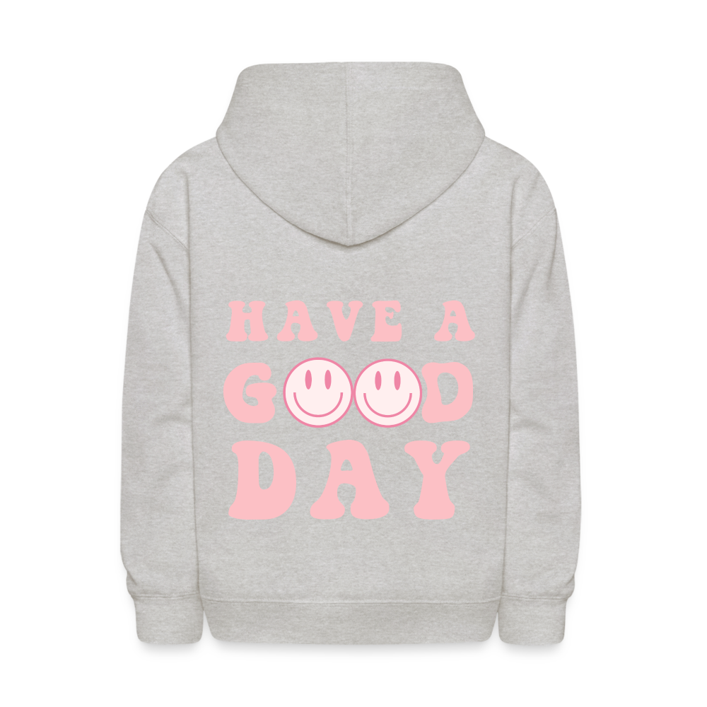 Have A Good Day Pink Smile Kids Pullover Hoodie Print - heather gray