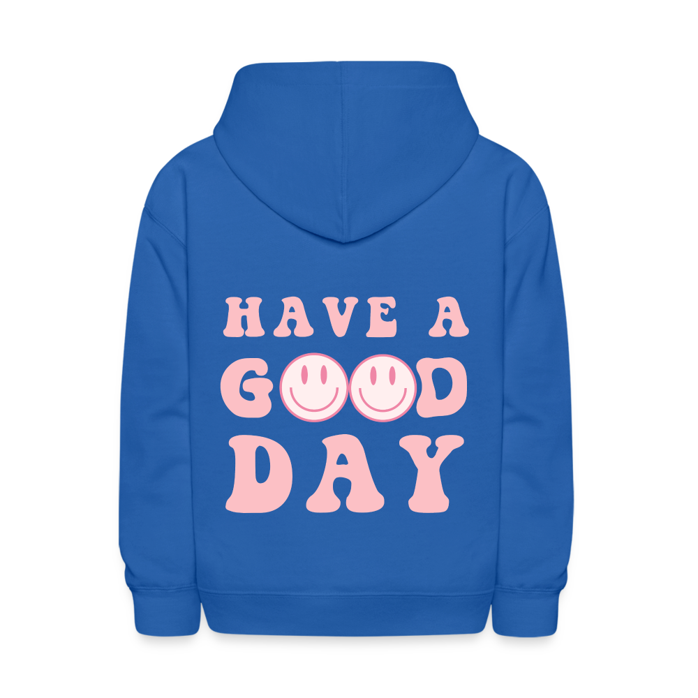 Have A Good Day Pink Smile Kids Pullover Hoodie Print - royal blue