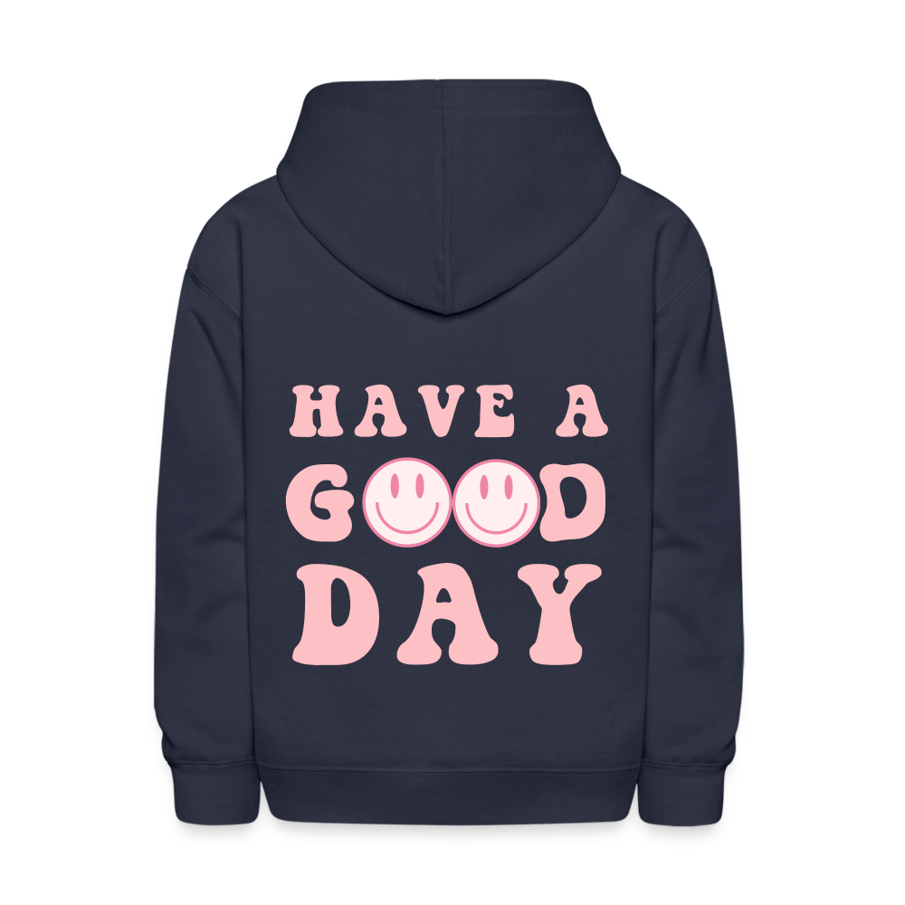 Have A Good Day Pink Smile Kids Pullover Hoodie Print - navy