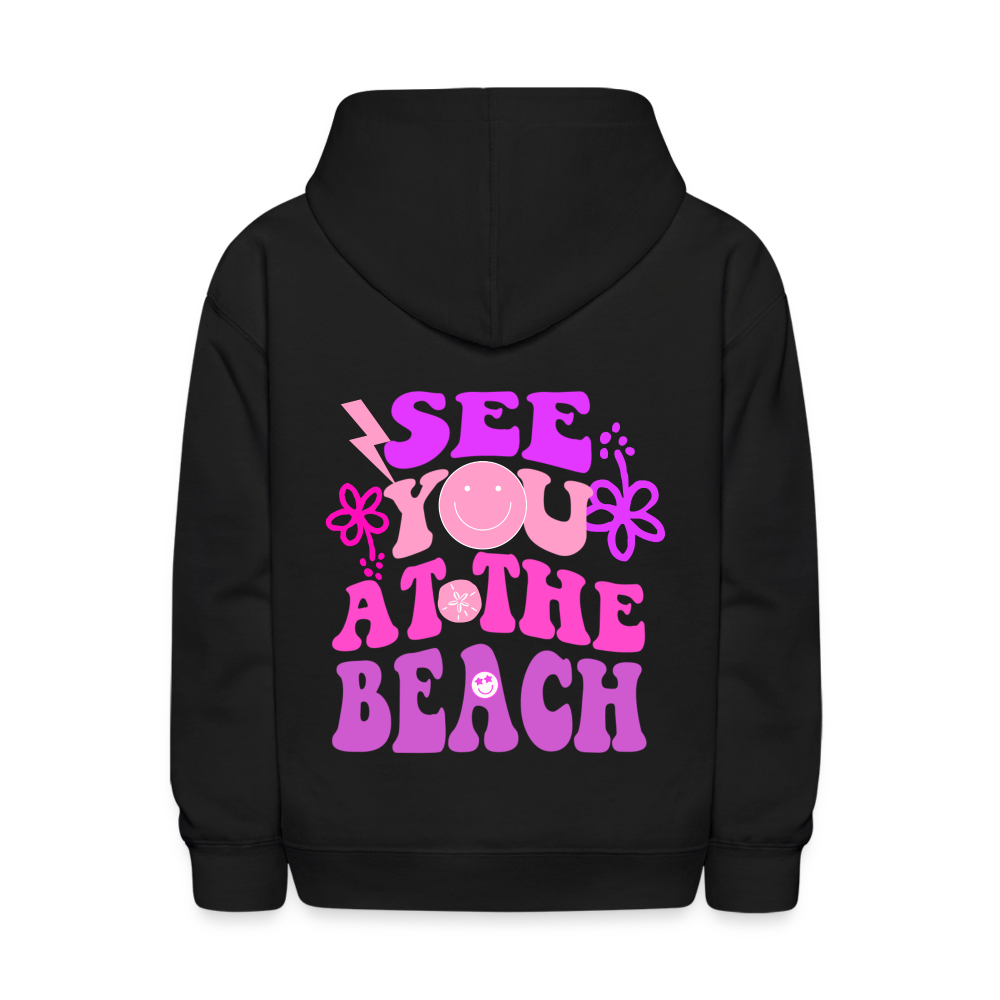 See You At The Beach Kids Pullover Hoodie Print - black