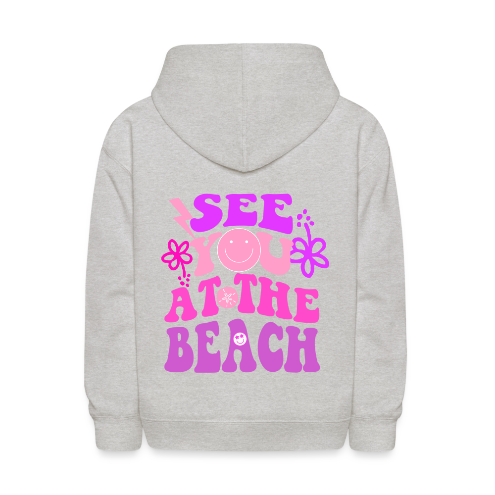 See You At The Beach Kids Pullover Hoodie Print - heather gray