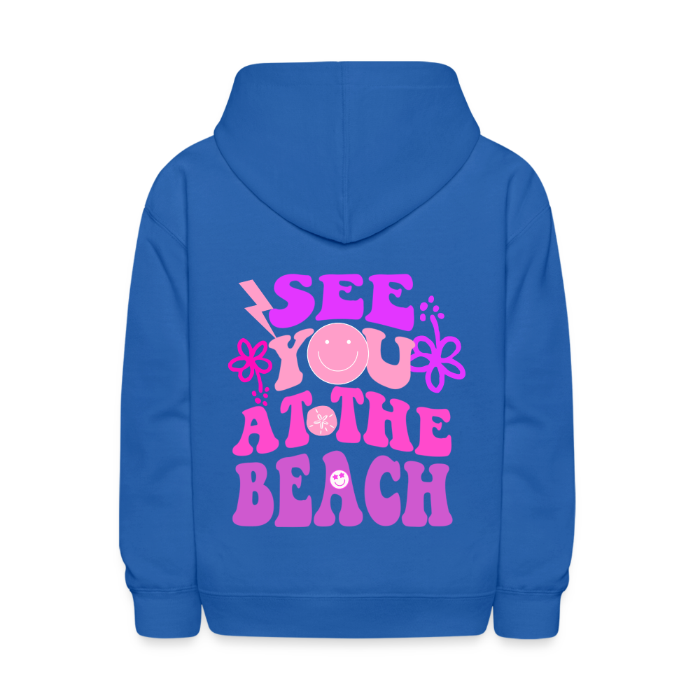 See You At The Beach Kids Pullover Hoodie Print - royal blue