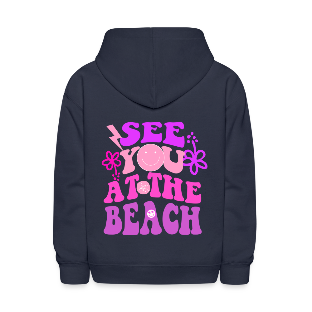 See You At The Beach Kids Pullover Hoodie Print - navy