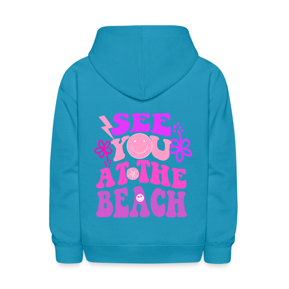 See You At The Beach Kids Pullover Hoodie Print - turquoise