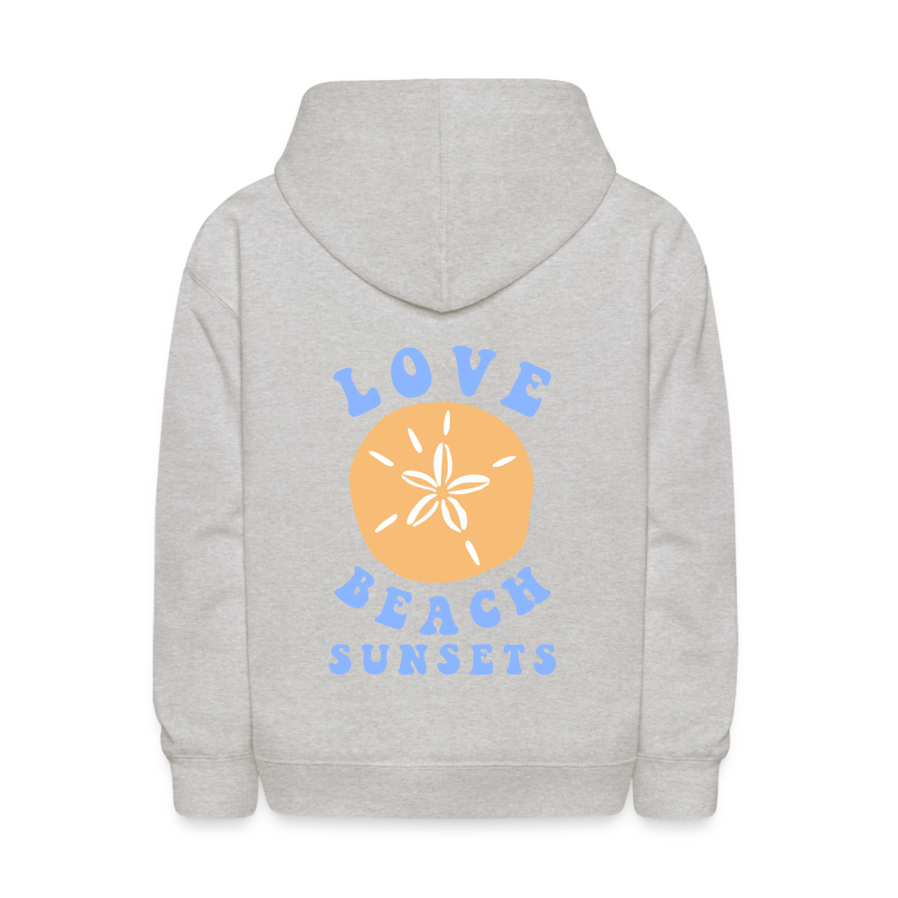 Love Beach Sunsets Kids Pullover Hoodie Print - heather gray