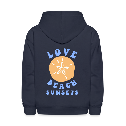 Love Beach Sunsets Kids Pullover Hoodie Print - navy