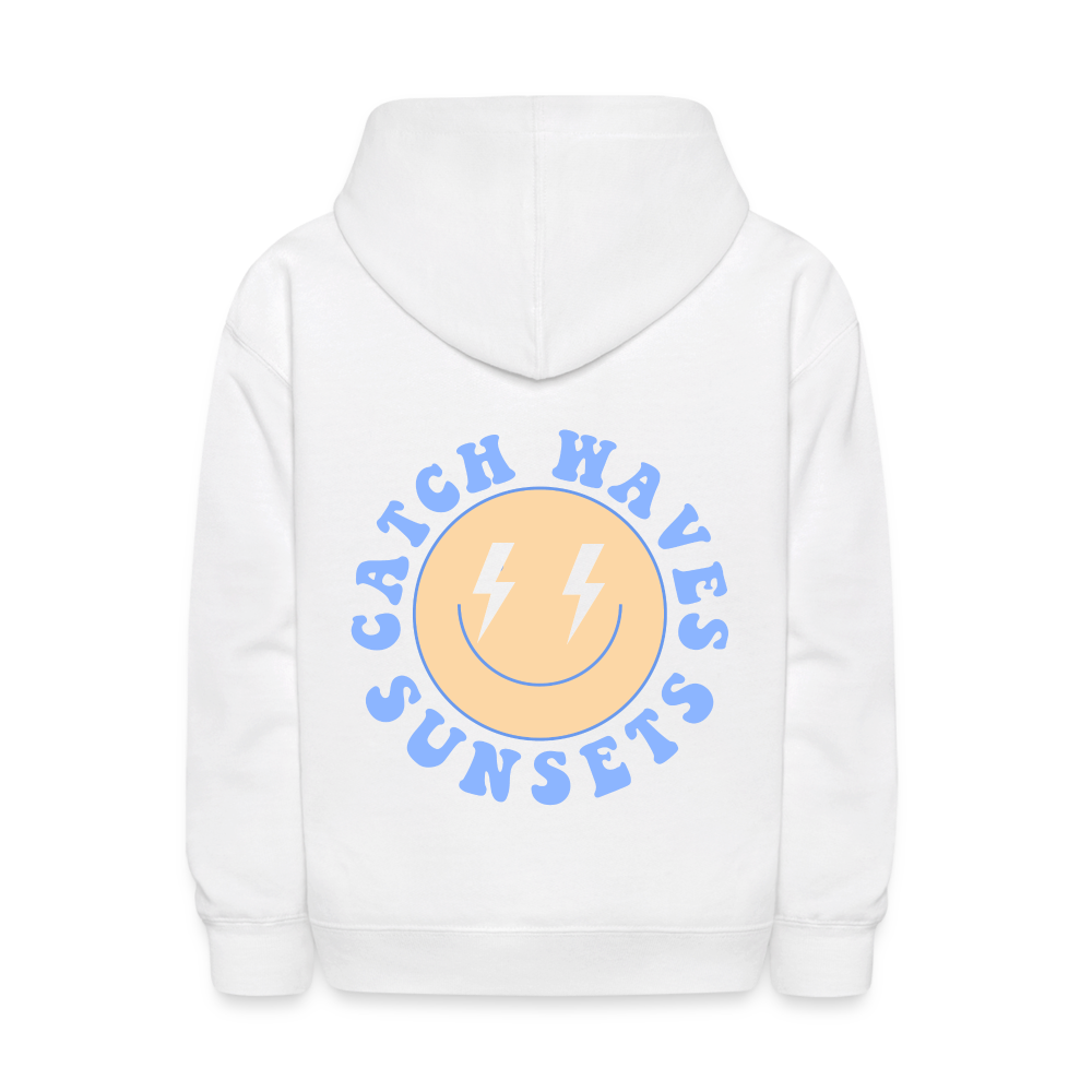 Sunsets Catch Waves Kids Pullover Hoodie Print - white