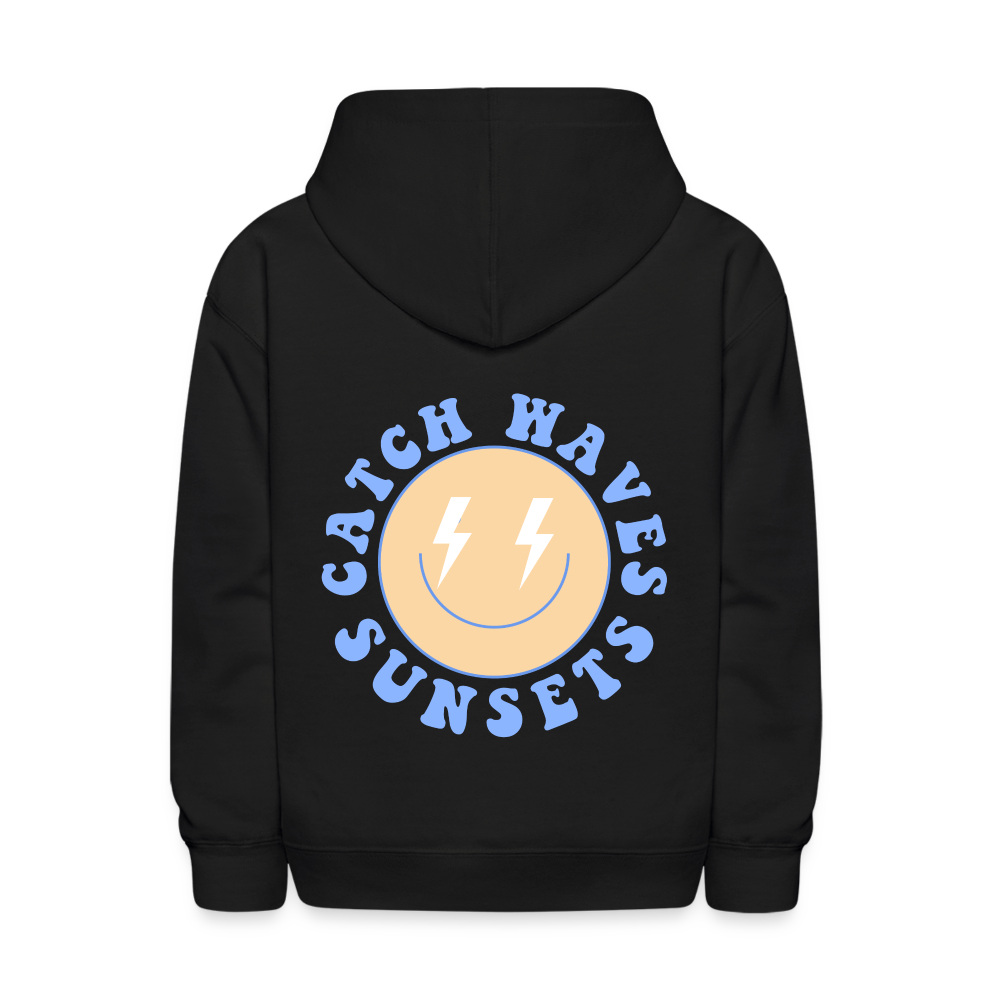 Sunsets Catch Waves Kids Pullover Hoodie Print - black