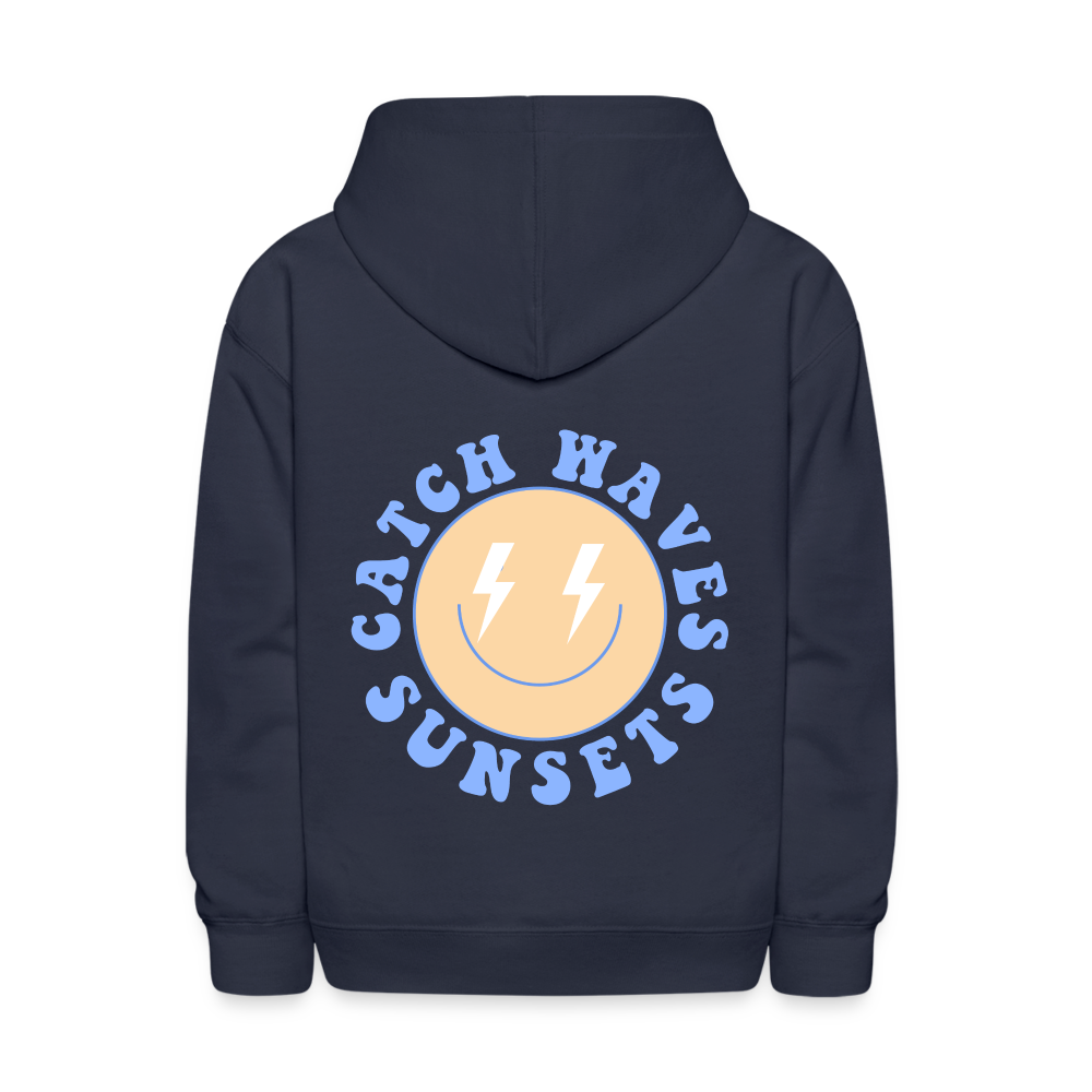 Sunsets Catch Waves Kids Pullover Hoodie Print - navy