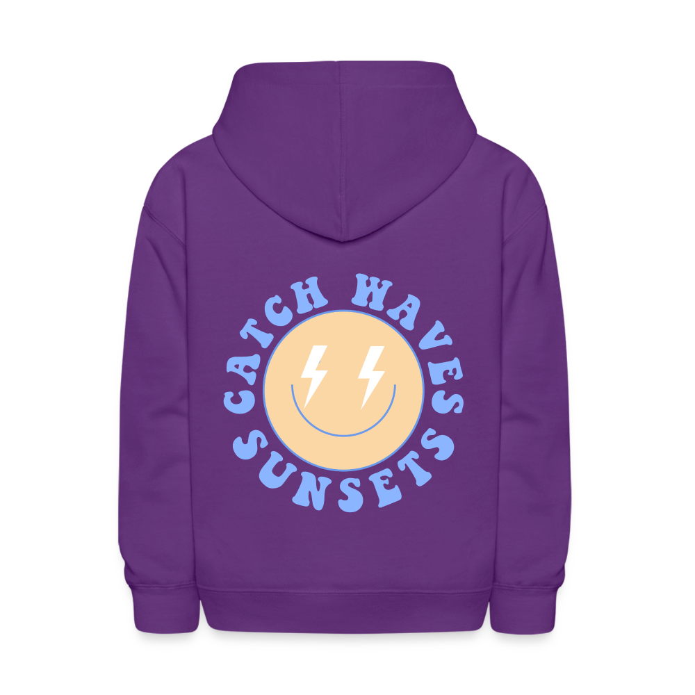 Sunsets Catch Waves Kids Pullover Hoodie Print - purple