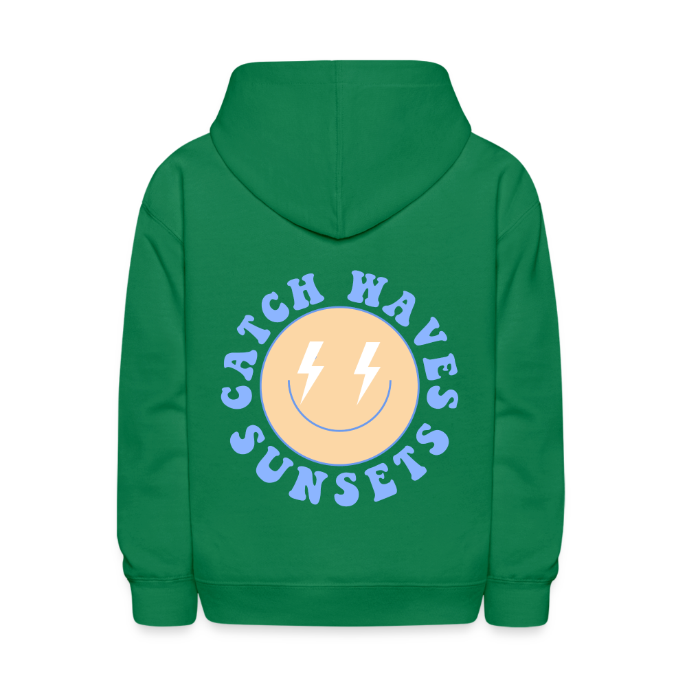 Sunsets Catch Waves Kids Pullover Hoodie Print - kelly green