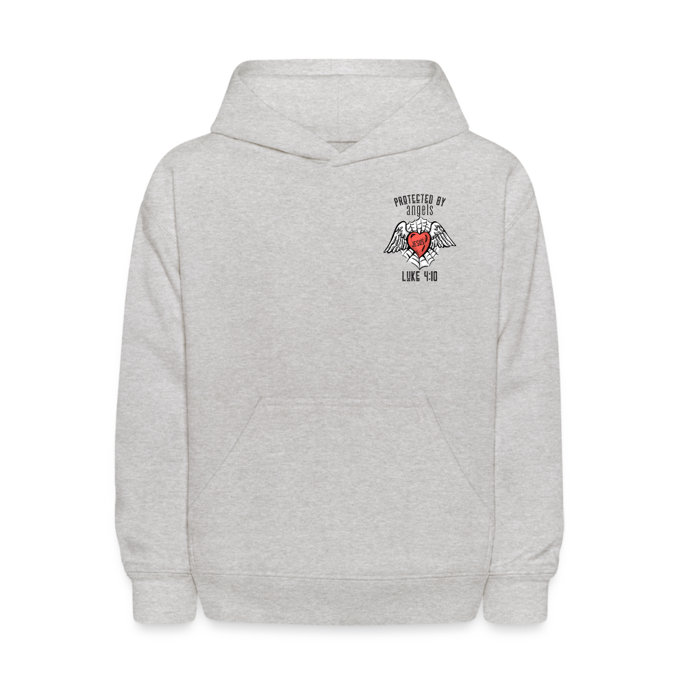 Protected By Angels Kids Pullover Hoodie Print - heather gray