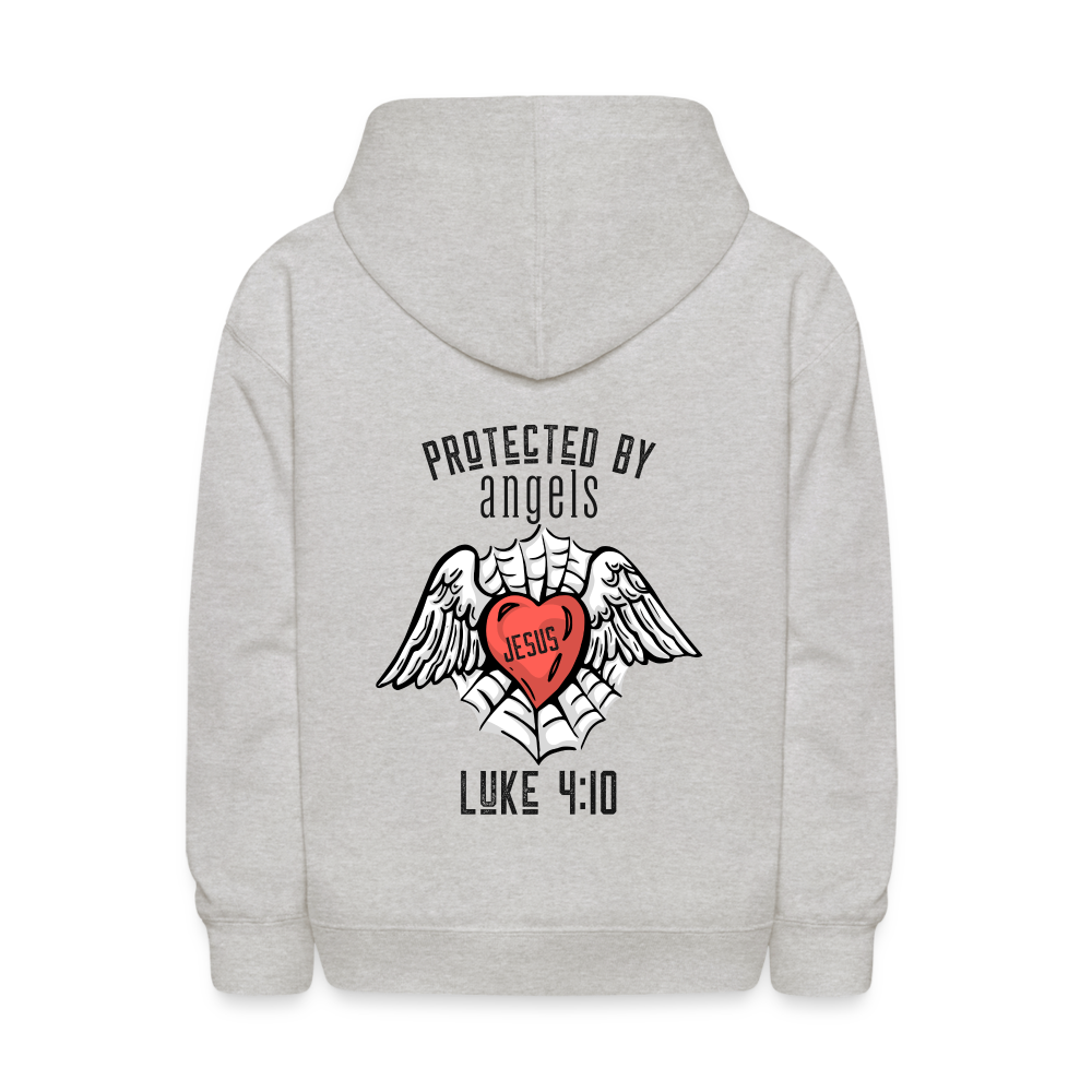 Protected By Angels Kids Pullover Hoodie Print - heather gray